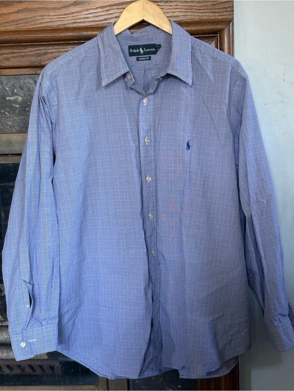 Ralph Lauren Light Blue Plaid Long-Sleeve Button-Down Shirt 17.5 34/35 *Flaw*